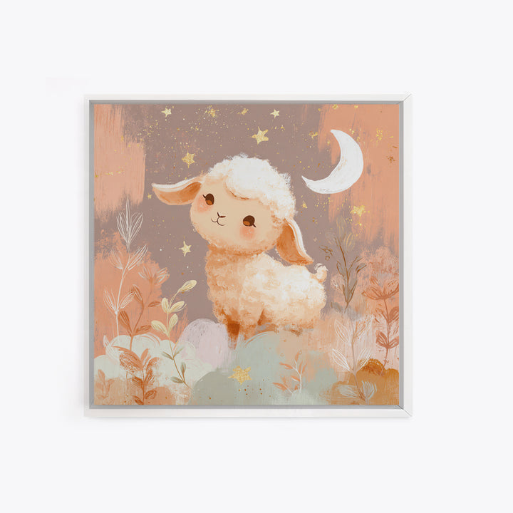 Little Lamb under a Starry Sky Canvas Print, Nursery Art, Boho Decor, Nursery Decor, Fine Art, Nursery, Wall Hangings, NUR-1x1-91