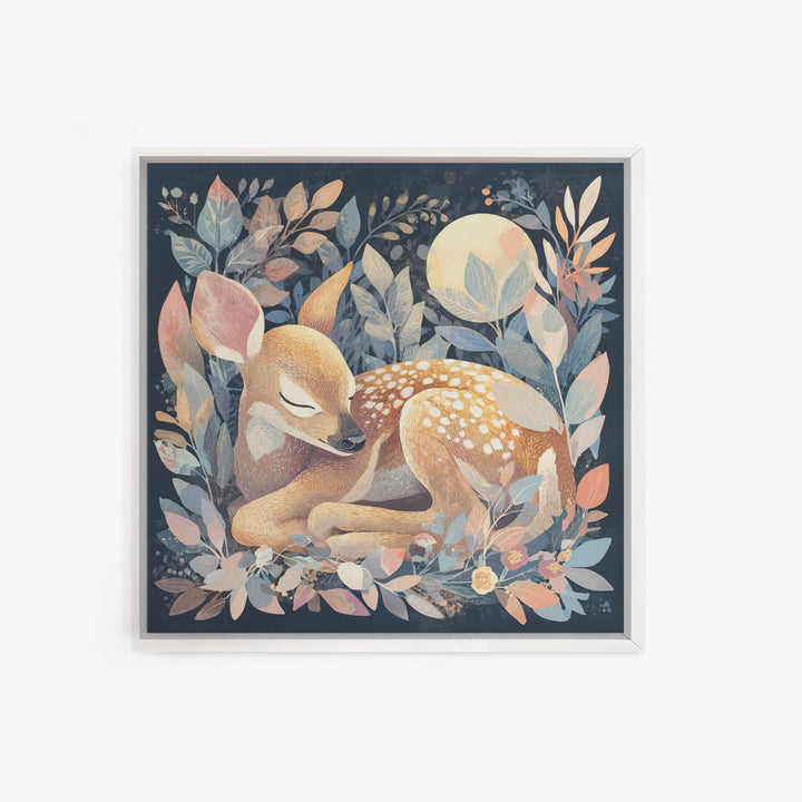 Deer Fawn Sleeping Canvas Print, Nursery Art, Gallery Decor, Nursery Decor, Fine Art, Nursery, Wall Art, Wall Decor, Art Print, NUR-1x1-95