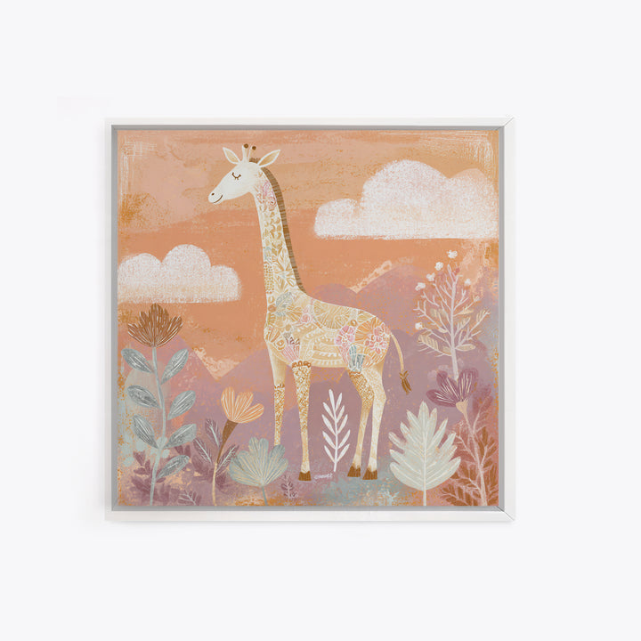 Gentle Giraffe with Pastel Flowers Canvas Print, Nursery Art, Statement Artwork, Nursery Decor, Fine Art, Nursery, NUR-1x1-98