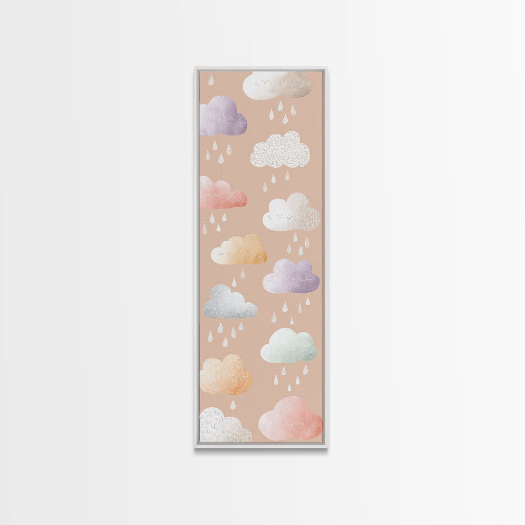 Clouds and Raindrops Canvas Print, Nursery Art, Woodland Nursery, Nursery Decor, Nursery, Gallery Decor, Neutral Decor, NUR-1x3-10