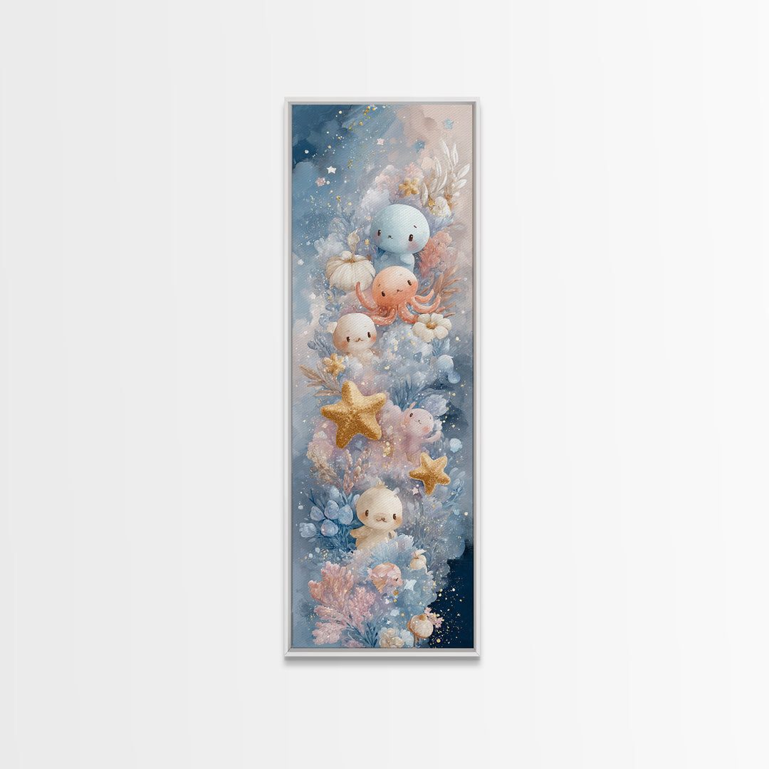 Friendly Ocean Creatures Canvas Print, Nursery Art, Statement Artwork, Nursery Decor, Fine Art, Nursery, Printable Wall Art, NUR-1x3-12