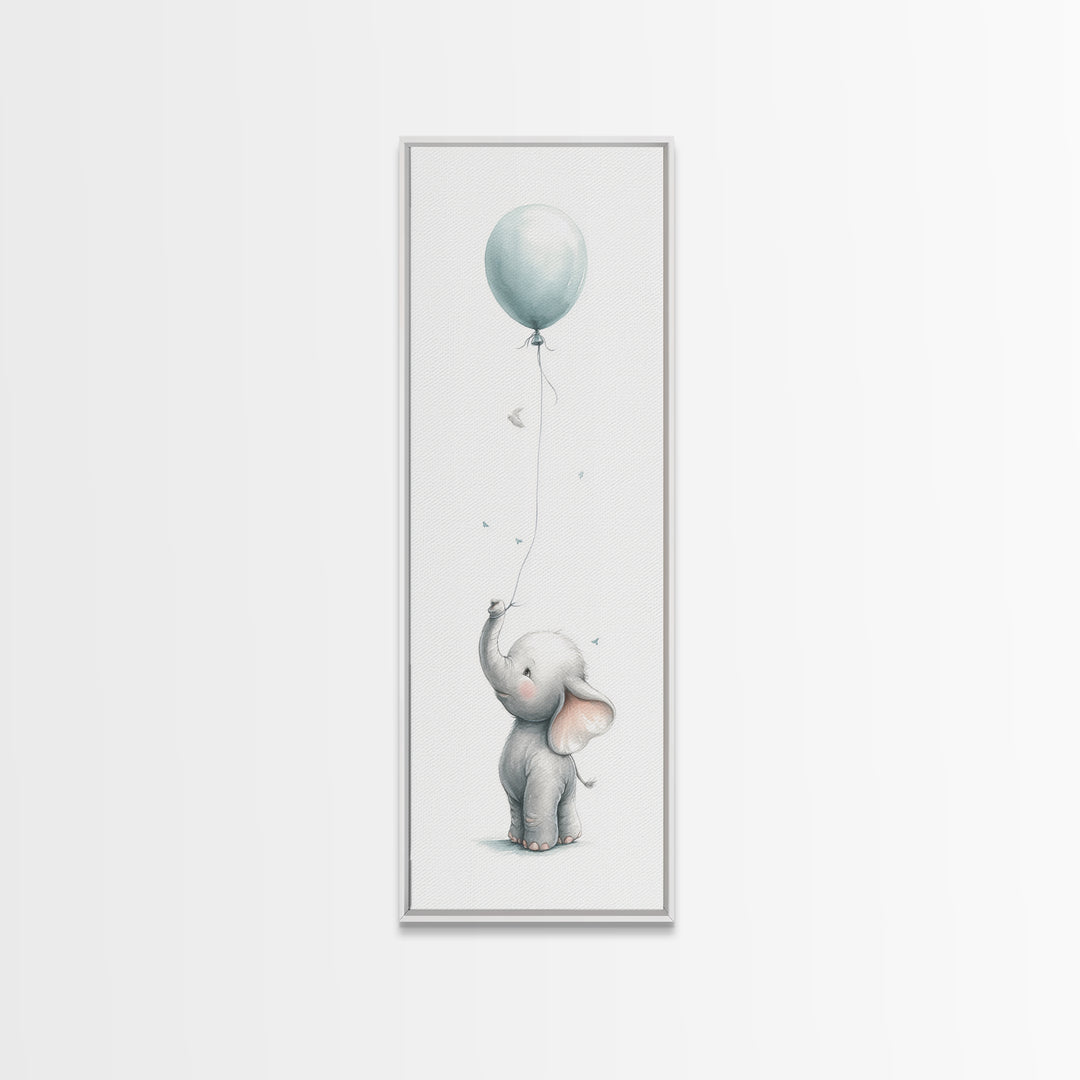 Sleepy Baby Elephant Holding a Tiny Balloon Canvas Print, Nursery Art, Fine Art Print, Nursery Decor, Fine Art, Nursery, NUR-1x3-13