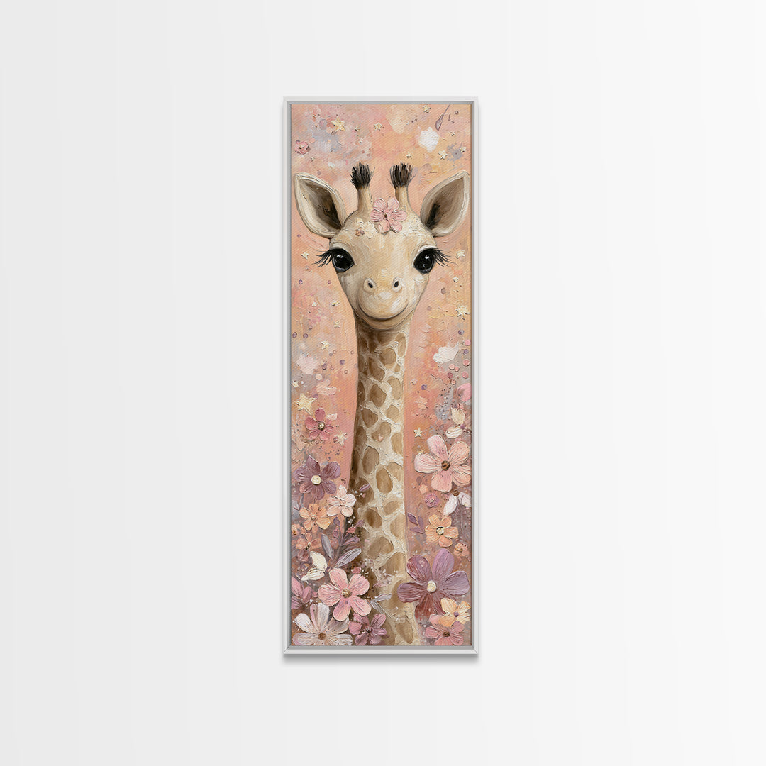 Gentle Giraffe with Pastel Flowers Canvas Print, Nursery Art, Kids Room Wall Art, Nursery Decor, Nursery, Luxury Decor, NUR-1x3-14