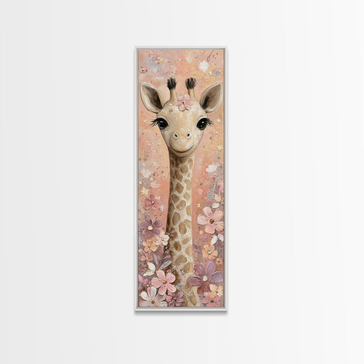 Gentle Giraffe with Pastel Flowers Canvas Print, Nursery Art, Kids Room Wall Art, Nursery Decor, Nursery, Luxury Decor, NUR-1x3-14