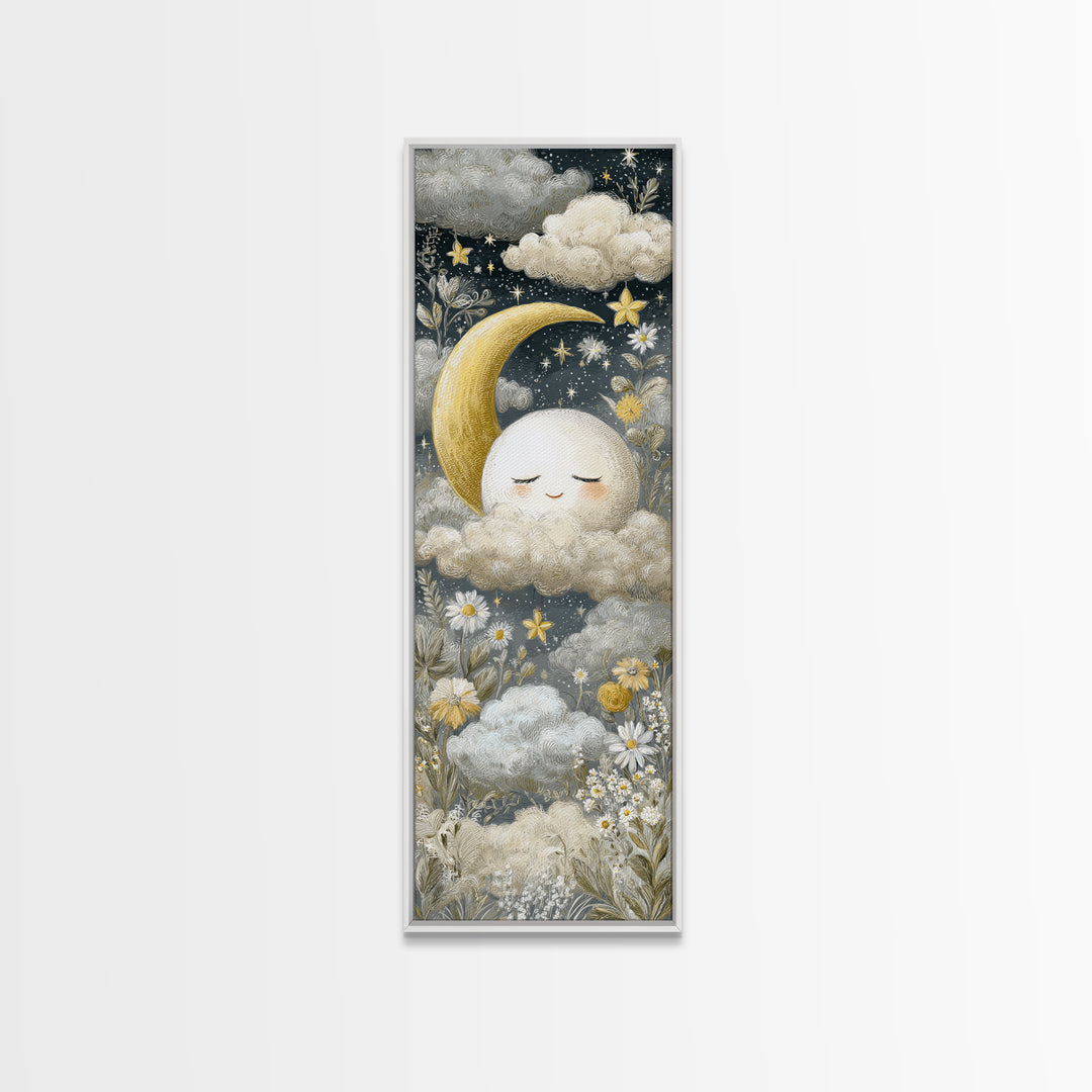 Moon and Stars Framed Canvas Print, Nursery Art, Nursery Decor, Abstract Art, Nursery 315, Playroom Decor, Wall Art Set of, NUR-1x3-15