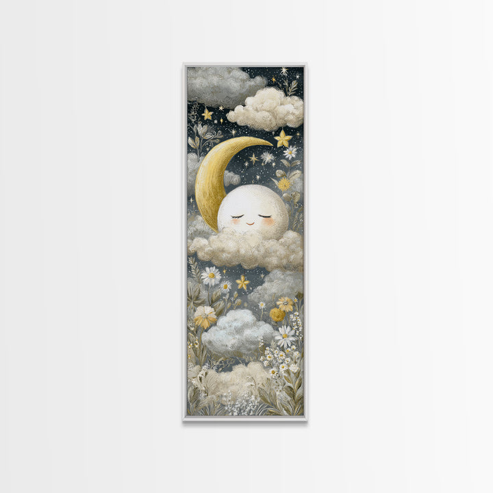 Moon and Stars Framed Canvas Print, Nursery Art, Nursery Decor, Abstract Art, Nursery 315, Playroom Decor, Wall Art Set of, NUR-1x3-15