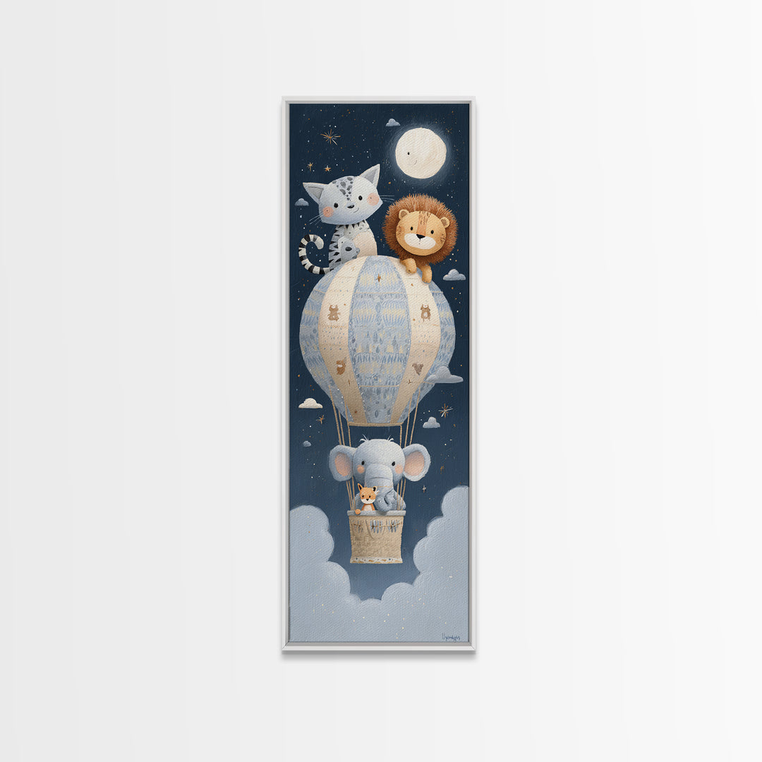 Floating Hot Air Balloon Framed Canvas Print, Nursery Art, Luxury Decor, Nursery Decor, Fine Art, Nursery, Nursery Wall Art, NUR-1x3-24