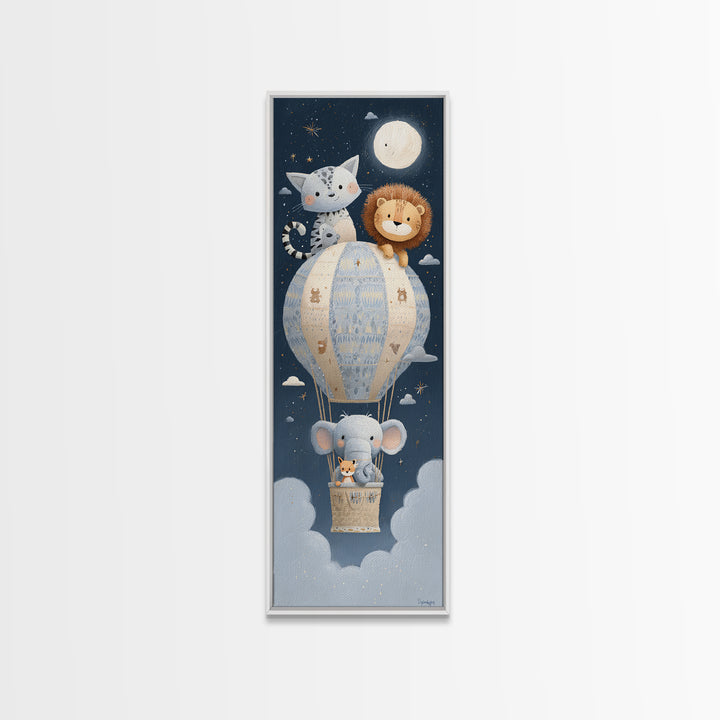 Floating Hot Air Balloon Framed Canvas Print, Nursery Art, Luxury Decor, Nursery Decor, Fine Art, Nursery, Nursery Wall Art, NUR-1x3-24