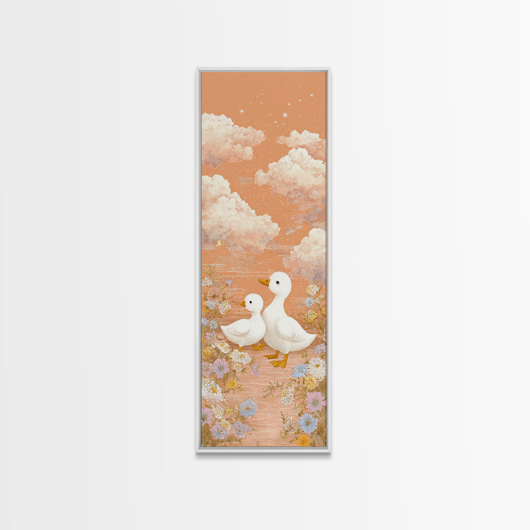 Ducklings Following a Mother Duck Canvas Print, Nursery Art, Playroom Wall Art, Nursery Decor, Nursery, Statement Artwork, NUR-1x3-26