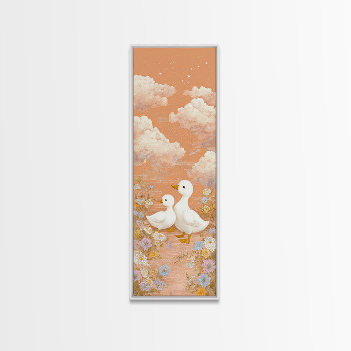 Ducklings Following a Mother Duck Canvas Print, Nursery Art, Playroom Wall Art, Nursery Decor, Nursery, Statement Artwork, NUR-1x3-26