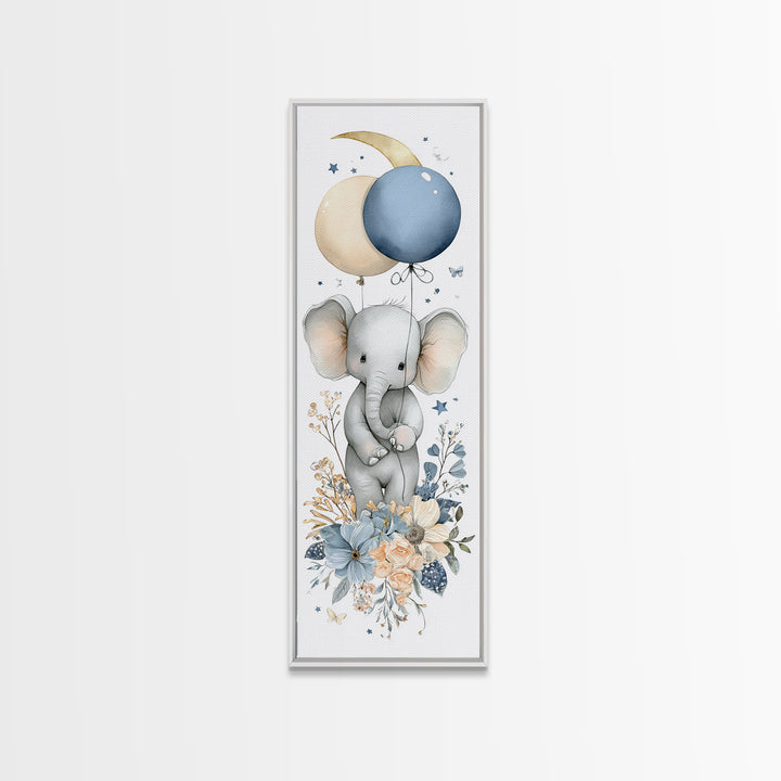 Sleepy Baby Elephant Holding a Tiny Balloon Canvas Print, Nursery Art, Fine Art Print, Nursery Decor, Fine Art, Nursery, NUR-1x3-37