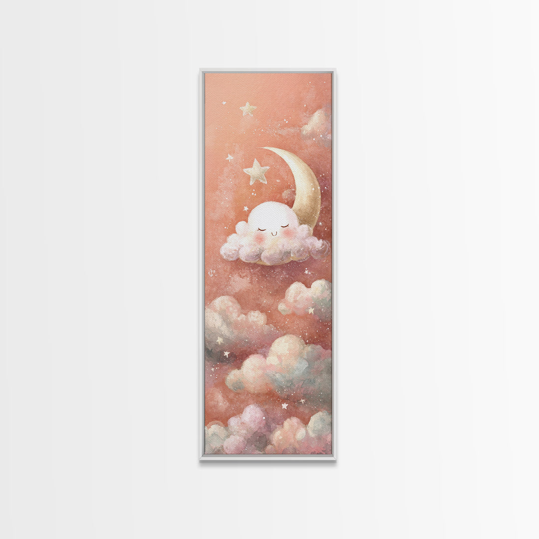 Moon and Stars Canvas Print, Nursery Art, Nursery Wall Art, Nursery Decor, Nursery, Woodland Nursery, Watercolor Print, NUR-1x3-39