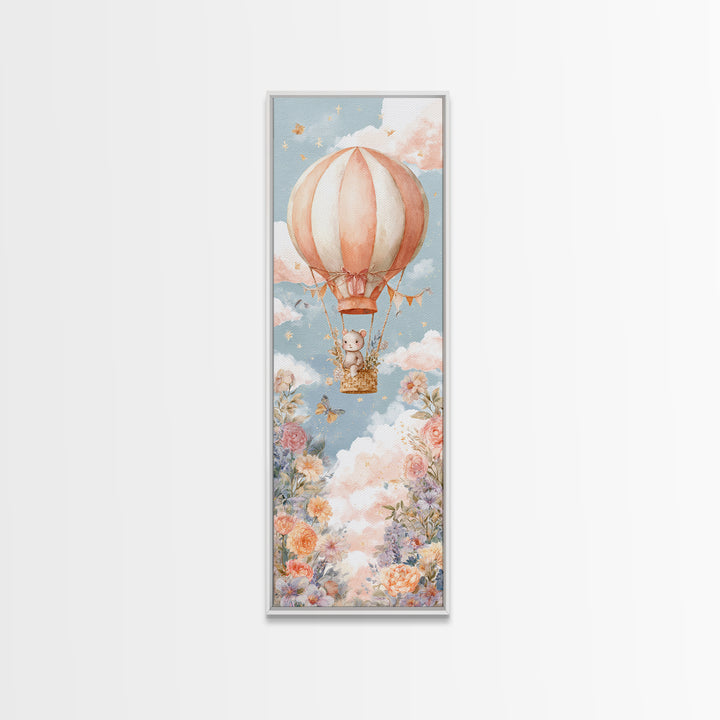Floating Hot Air Balloon Canvas Print, Nursery Art, Wall Art, Nursery Decor, Watercolor Art, Nursery, Nursery Prints, NUR-1x3-48