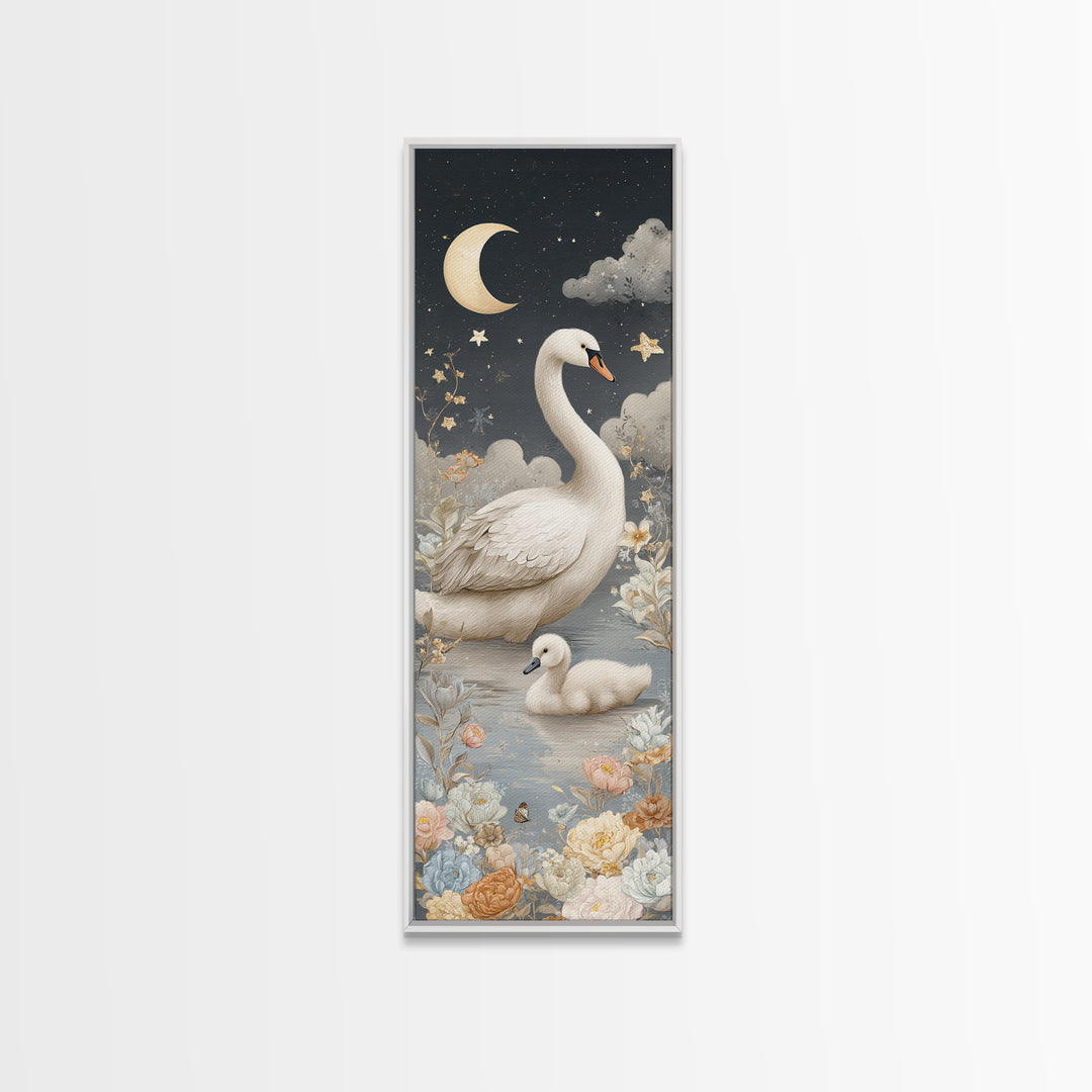 Swan and Cygnet Framed Canvas Print, Nursery Art, Wall Decor, Nursery Decor, Nursery 352, Playroom Decor, Wall Art Set of, NUR-1x3-52