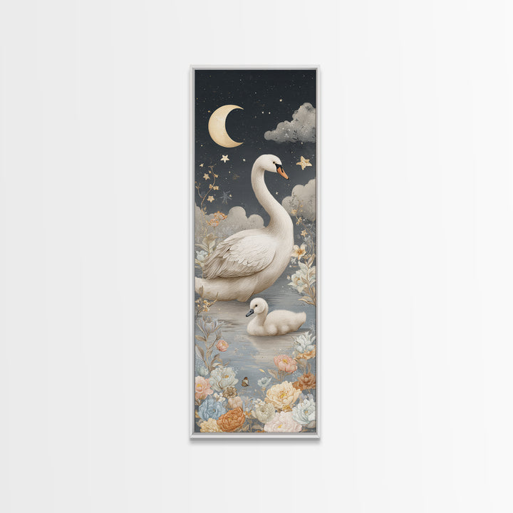 Swan and Cygnet Framed Canvas Print, Nursery Art, Wall Decor, Nursery Decor, Nursery 352, Playroom Decor, Wall Art Set of, NUR-1x3-52
