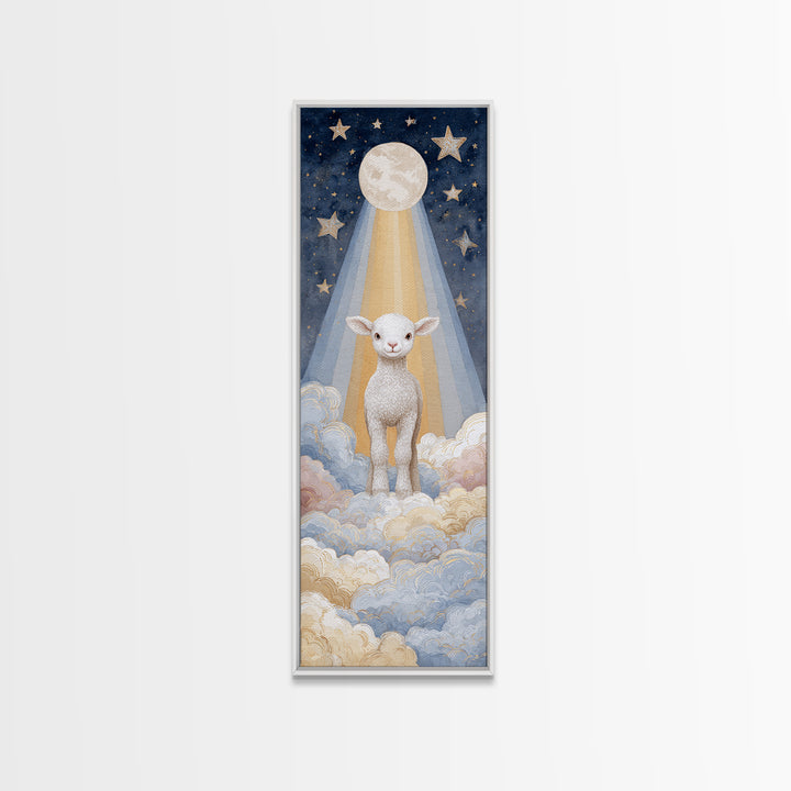 Little Lamb under a Starry Sky Canvas Print, Nursery Art, Nursery Wall Decor, Nursery Decor, Oil Painting, Nursery, NUR-1x3-55