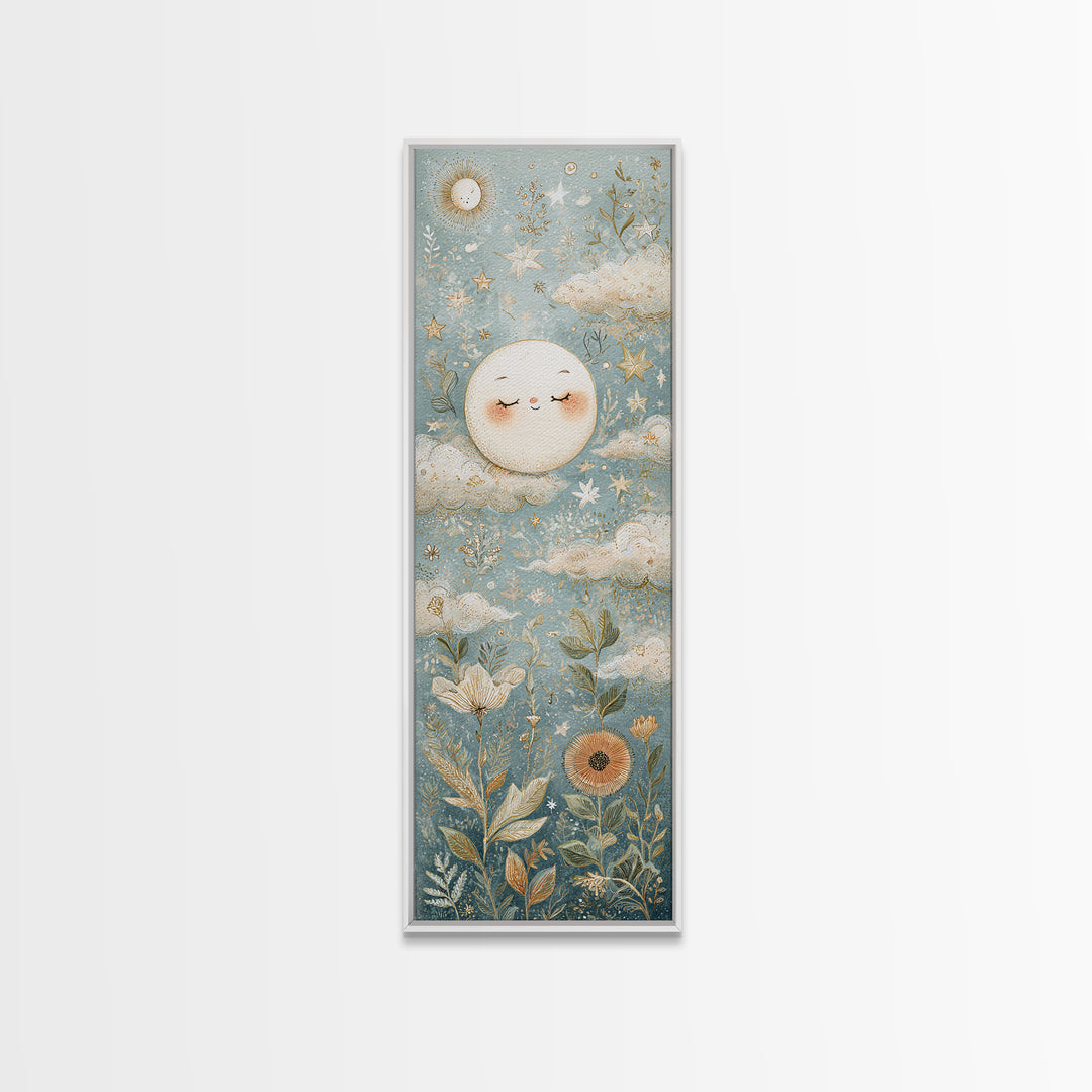 Moon and Stars Canvas Print, Nursery Art, Kids Wall Art, Nursery Decor, Oil Painting, Nursery, Home Decor, Gallery Decor, NUR-1x3-63
