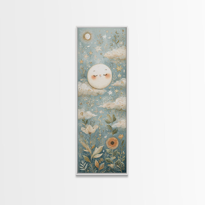 Moon and Stars Canvas Print, Nursery Art, Kids Wall Art, Nursery Decor, Oil Painting, Nursery, Home Decor, Gallery Decor, NUR-1x3-63