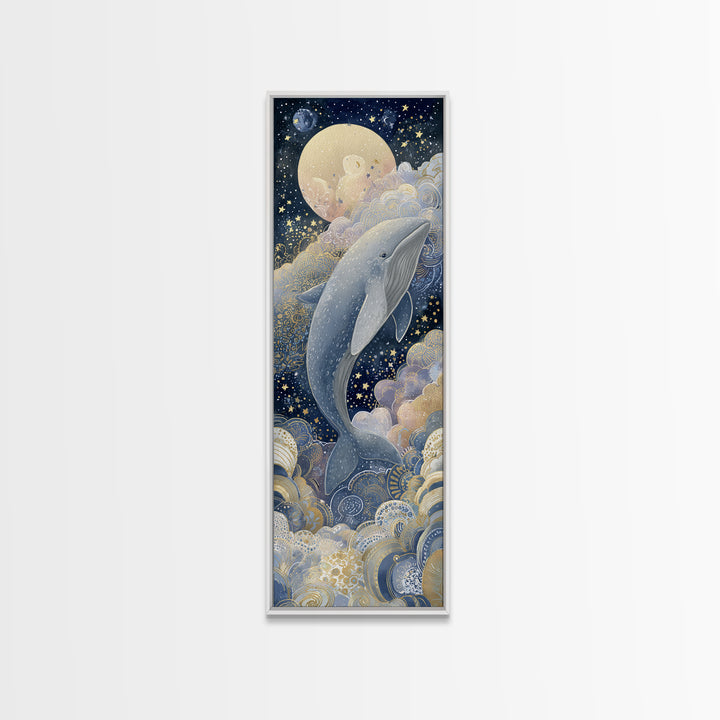 Whale and Tiny Stars Canvas Print, Nursery Art, Nursery Wall Decor, Nursery Decor, Fine Art, Nursery, Playroom Wall Art, NUR-1x3-68