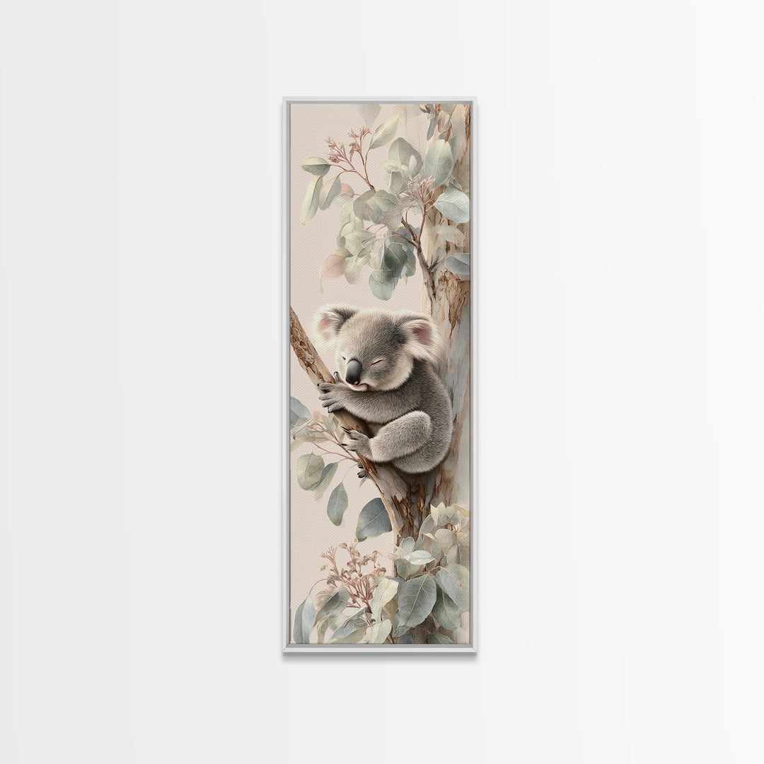 Sleeping Koala on Eucalyptus Branch Canvas Print, Nursery Art, Wall Hangings, Nursery Decor, Oil Painting, Nursery, NUR-1x3-73