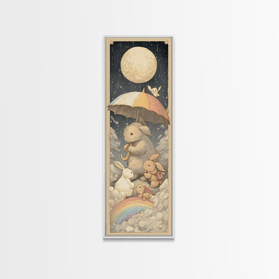 Bear and Rabbit Sharing Umbrella Canvas Print, Nursery Art, Luxury Decor, Nursery Decor, Fine Art, Nursery, Nursery Wall Art, NUR-1x3-77