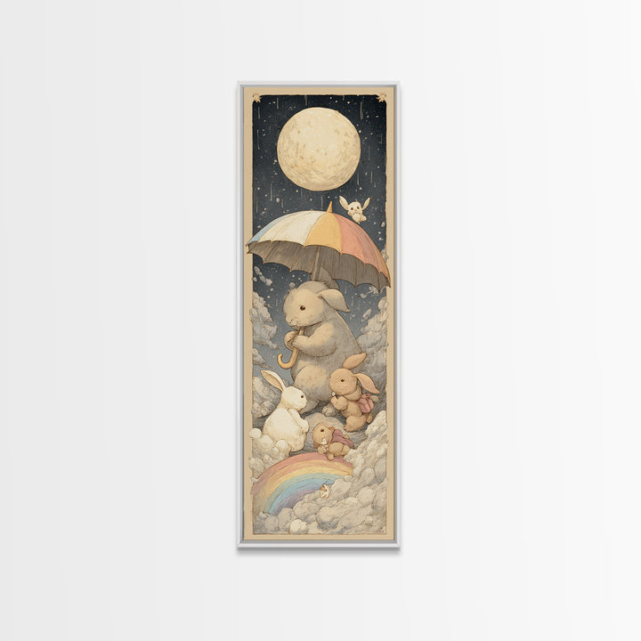 Bear and Rabbit Sharing Umbrella Canvas Print, Nursery Art, Luxury Decor, Nursery Decor, Fine Art, Nursery, Nursery Wall Art, NUR-1x3-77