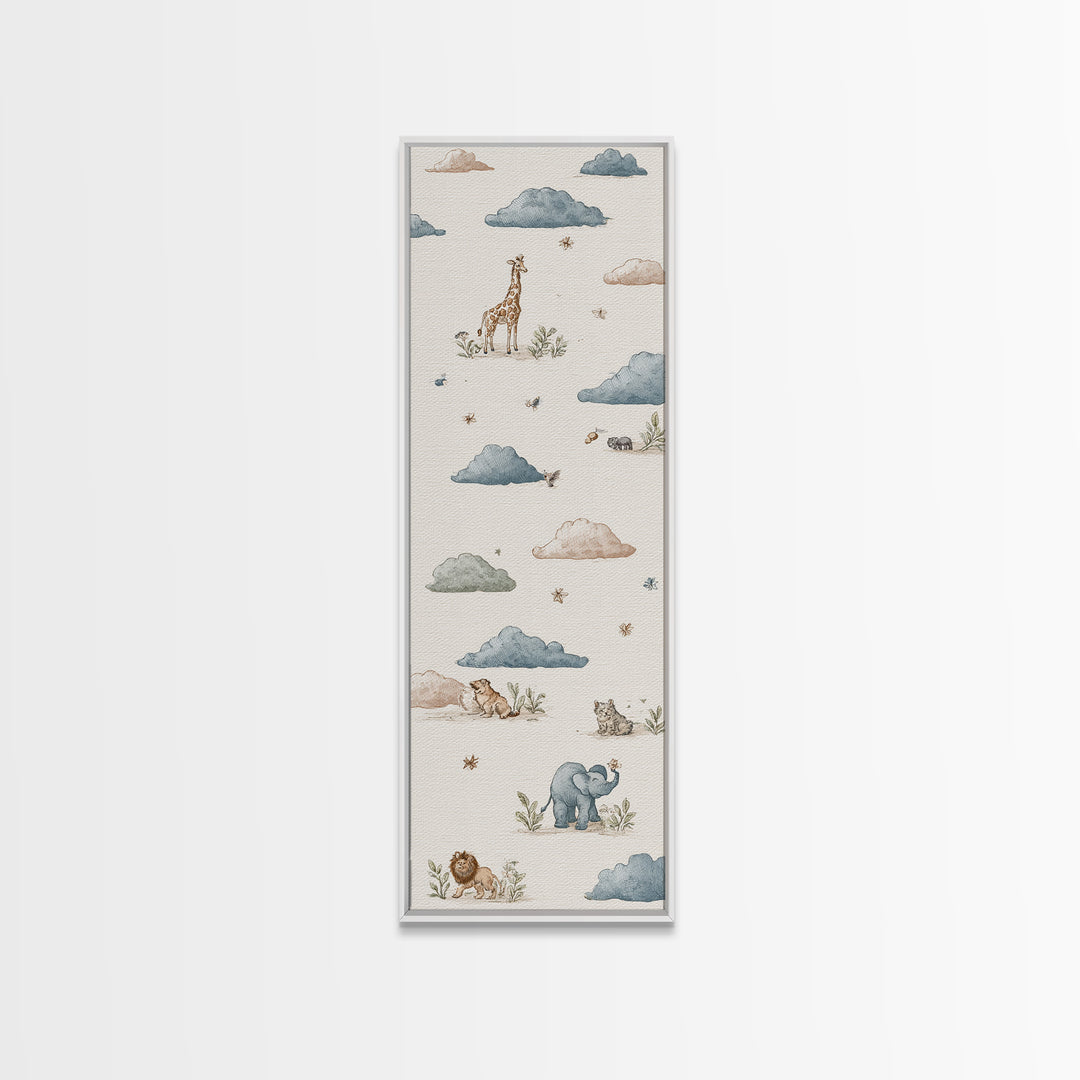 Pastel Jungle Animals Canvas Print, Nursery Art, Whimsical Wall Art, Nursery Decor, Fine Art, Nursery, Minimalist Decor, NUR-1x3-78