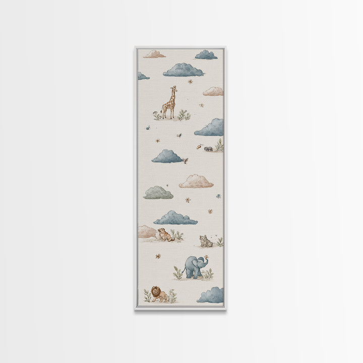 Pastel Jungle Animals Canvas Print, Nursery Art, Whimsical Wall Art, Nursery Decor, Fine Art, Nursery, Minimalist Decor, NUR-1x3-78