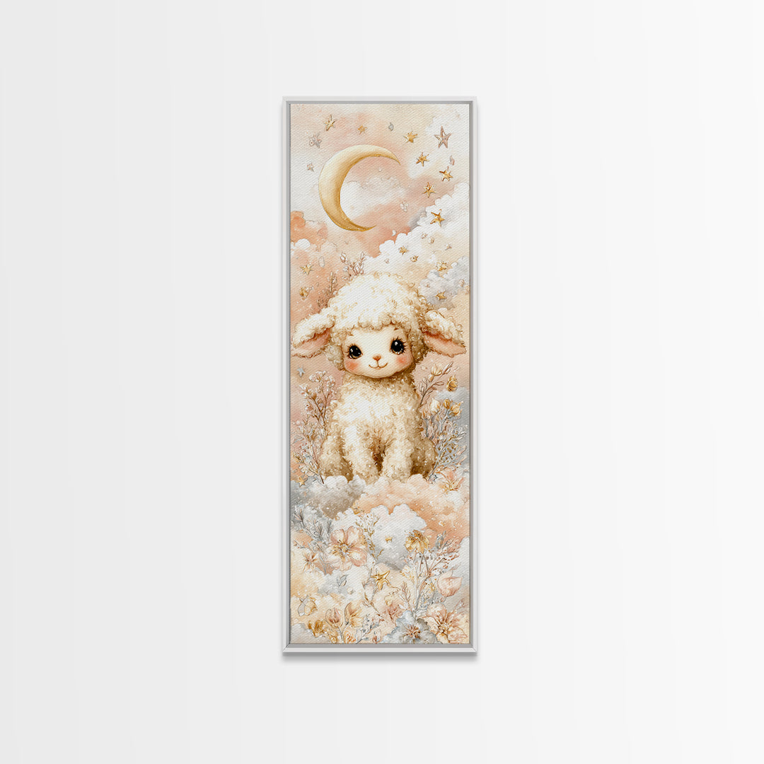 Little Lamb under a Starry Sky Framed Canvas Print, Nursery Art, Butterfly Wall Art, Nursery Decor, Fine Art, Nursery, NUR-1x3-79