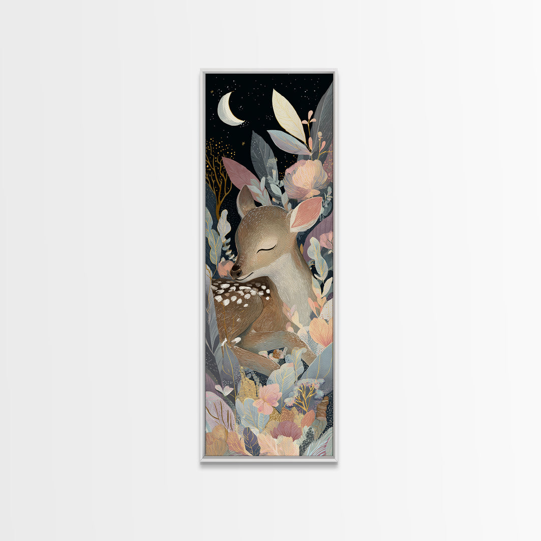 Deer Fawn Sleeping Framed Canvas Print, Nursery Art, Digital Download Art, Nursery Decor, Fine Art, Nursery, Whimsical Wall Art, NUR-1x3-83