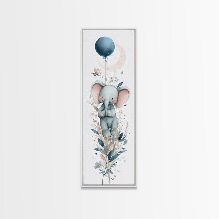 Sleepy Baby Elephant Holding a Tiny Balloon Canvas Print, Nursery Art, Art Print, Nursery Decor, Nursery 385, Wall Art Set of, NUR-1x3-85