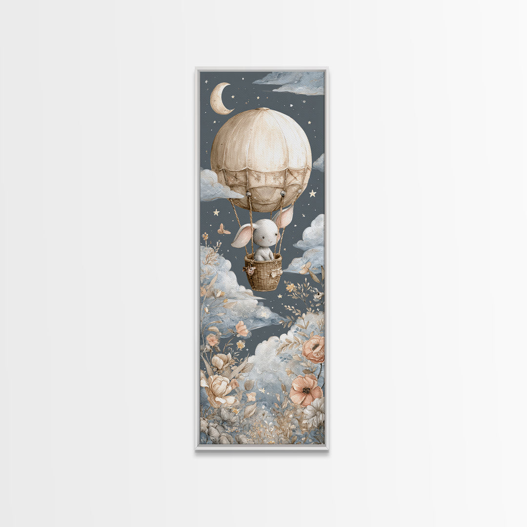 Floating Hot Air Balloon Framed Canvas Print, Nursery Art, Digital Download Art, Nursery Decor, Abstract Art, Nursery, NUR-1x3-96