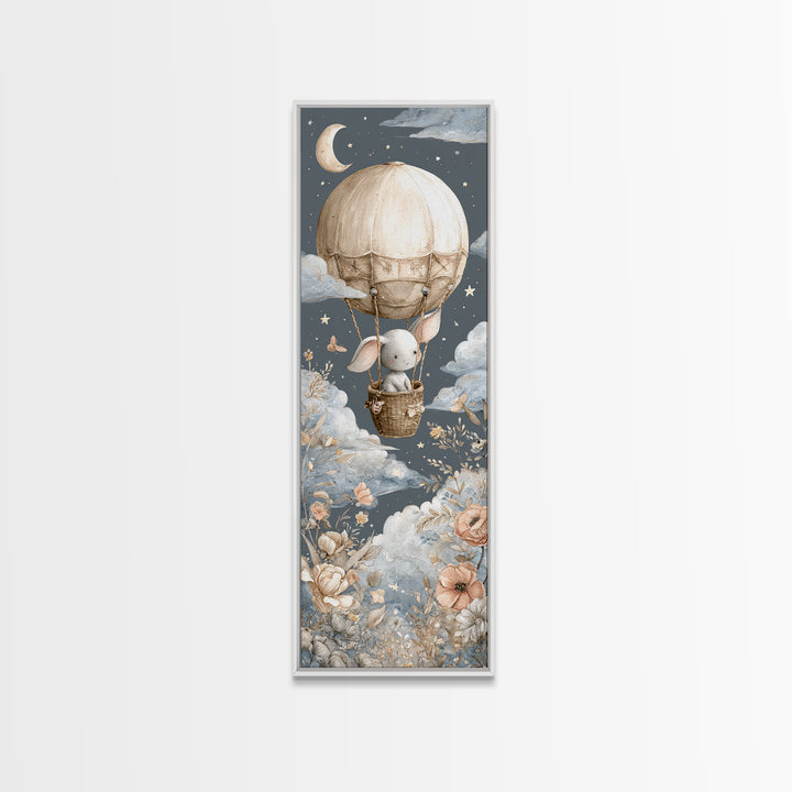 Floating Hot Air Balloon Framed Canvas Print, Nursery Art, Digital Download Art, Nursery Decor, Abstract Art, Nursery, NUR-1x3-96