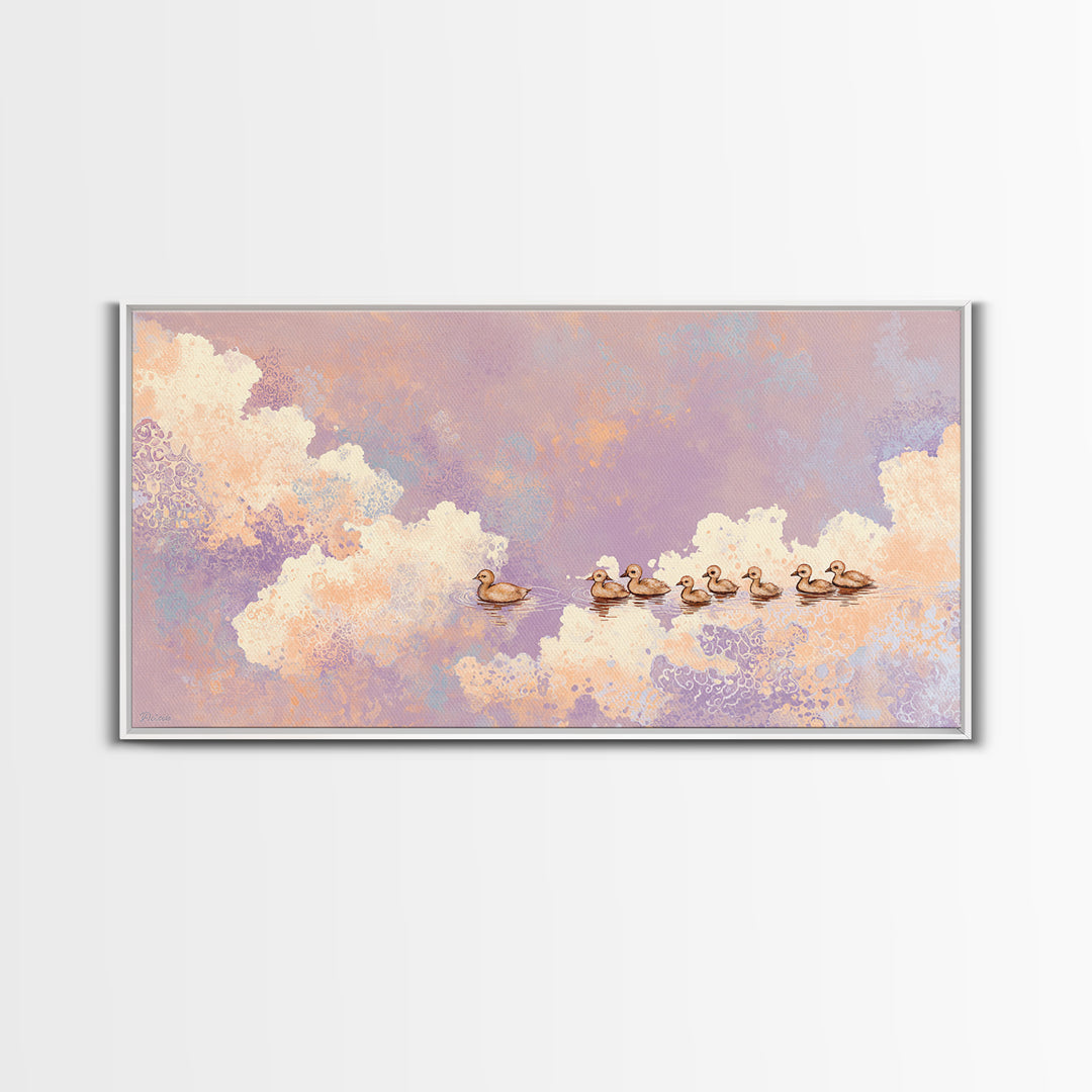 Ducklings Following a Mother Duck Framed Canvas Print, Nursery Art, Luxury Decor, Nursery Decor, Nursery, Nursery Wall Art, NUR-2x1-10