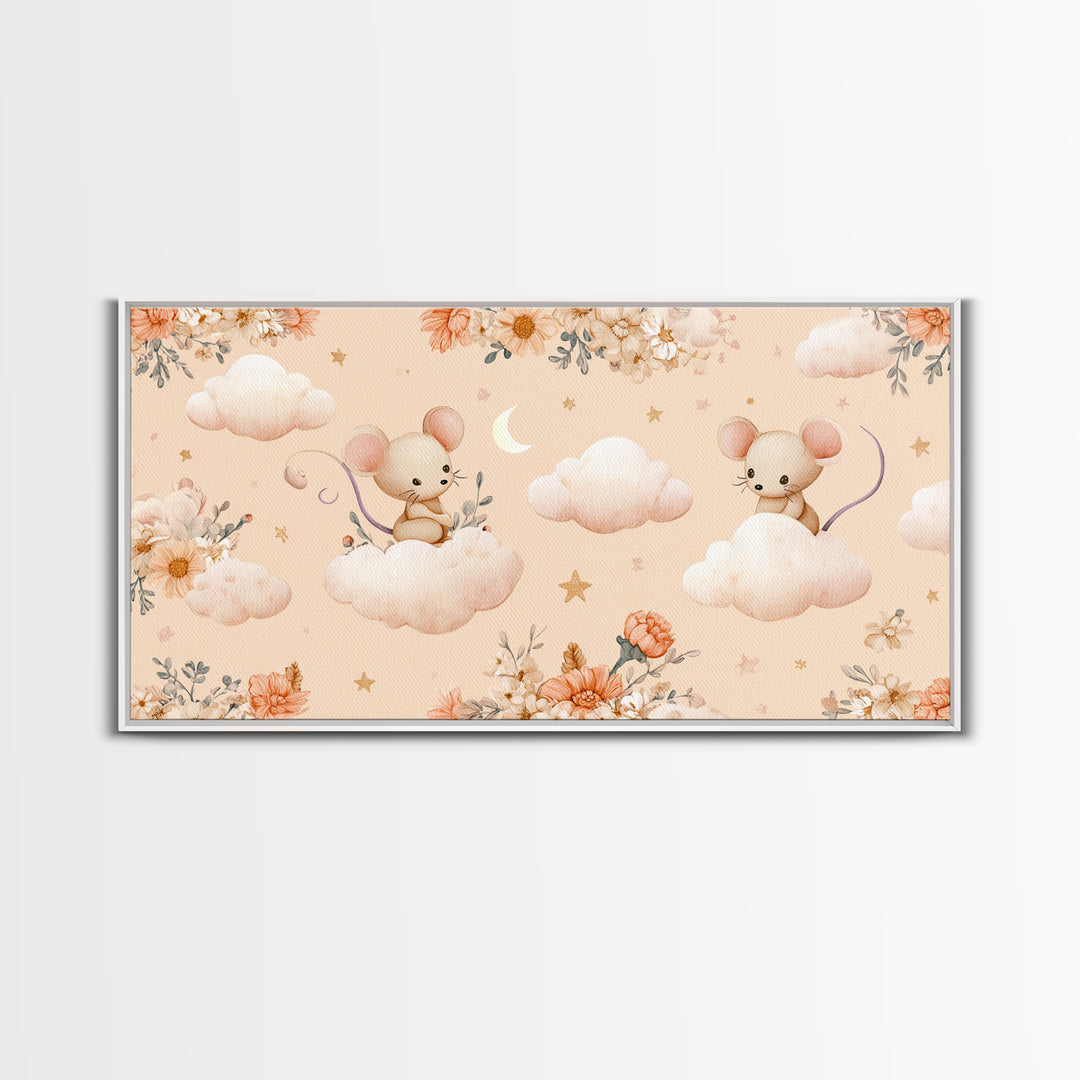 Ballet Mouse in Storybook Style Framed Canvas Print, Nursery Art, Modern Decor, Nursery Decor, Fine Art, Nursery, Art Print, NUR-2x1-16