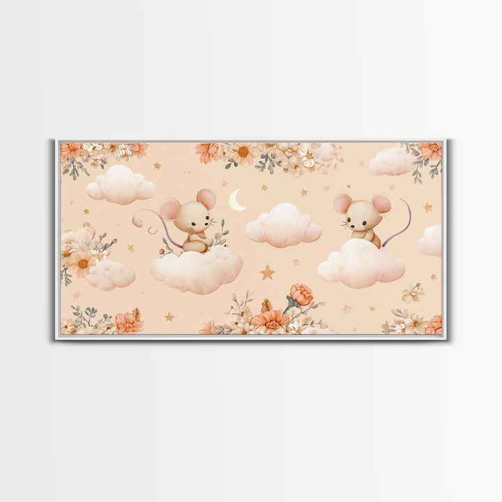 Ballet Mouse in Storybook Style Framed Canvas Print, Nursery Art, Modern Decor, Nursery Decor, Fine Art, Nursery, Art Print, NUR-2x1-16