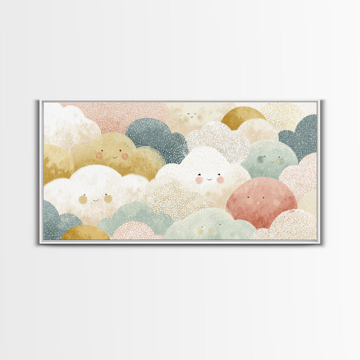 Clouds and Raindrops Framed Canvas Print, Nursery Art, Fine Art Print, Nursery Decor, Fine Art, Nursery, Digital Art, NUR-2x1-18