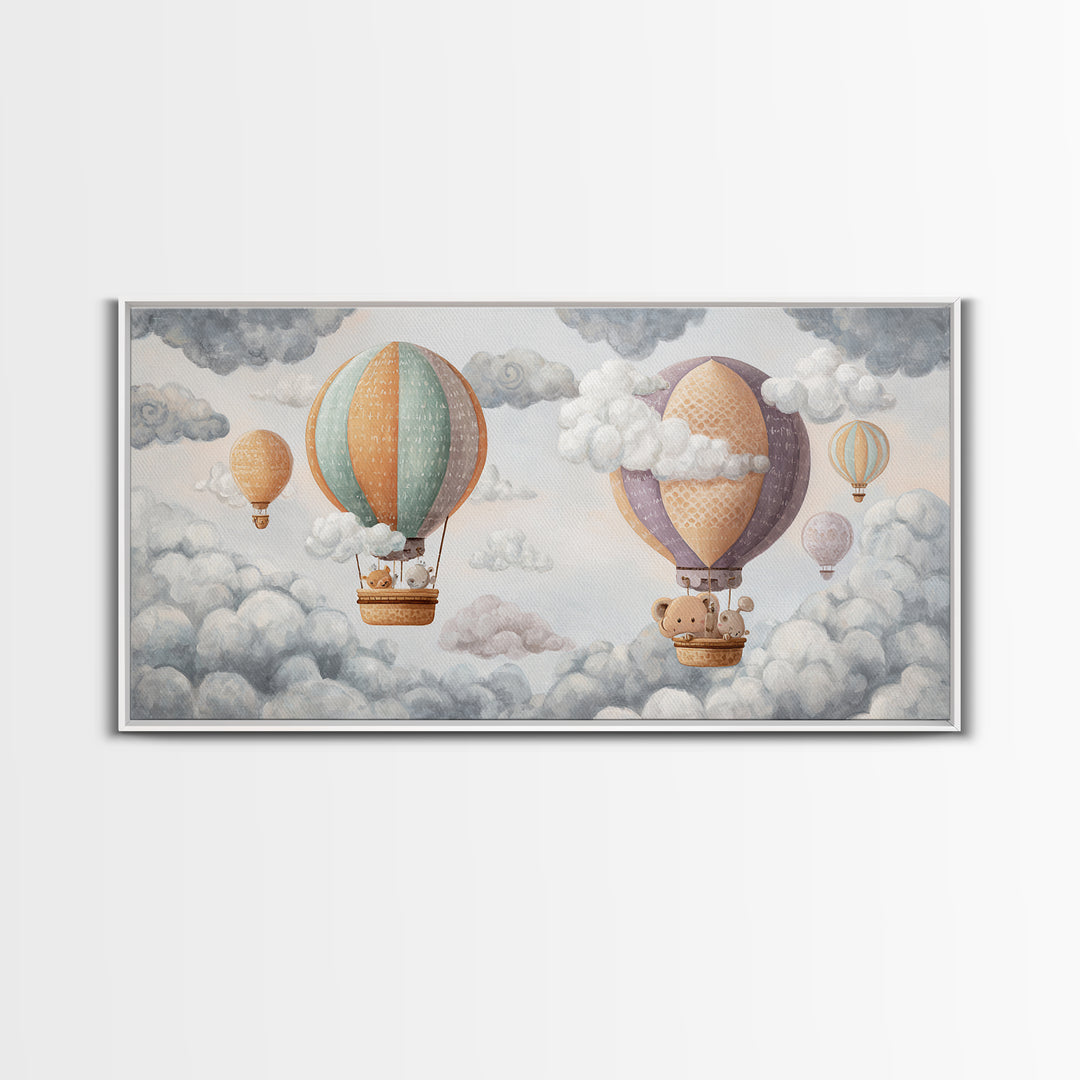 Floating Hot Air Balloon Canvas Print, Nursery Art, Contemporary Art, Nursery Decor, Oil Painting, Nursery, Nursery Prints, NUR-2x1-32