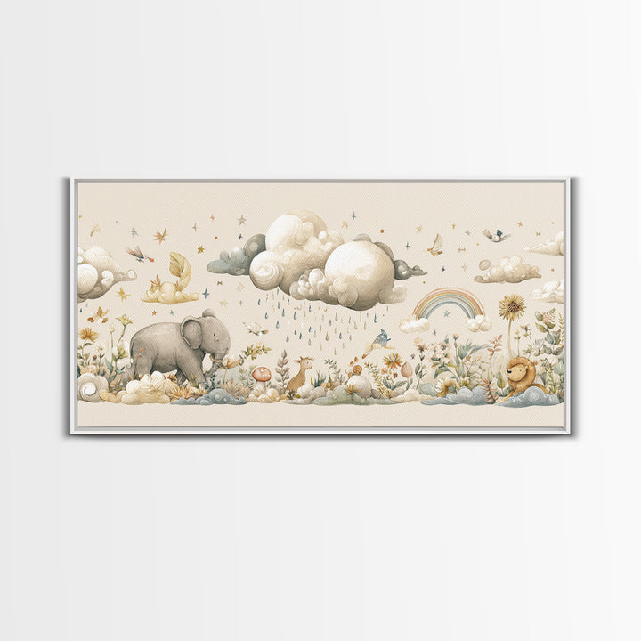 Clouds and Raindrops Framed Canvas Print, Nursery Art, Fine Art Print, Nursery Decor, Fine Art, Nursery, Digital Art, NUR-2x1-42