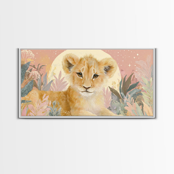 Lion Cub with Soft Golden Mane Canvas Print, Nursery Art, Printable Art, Nursery Decor, Oil Painting, Nursery, Watercolor Print, NUR-2x1-53
