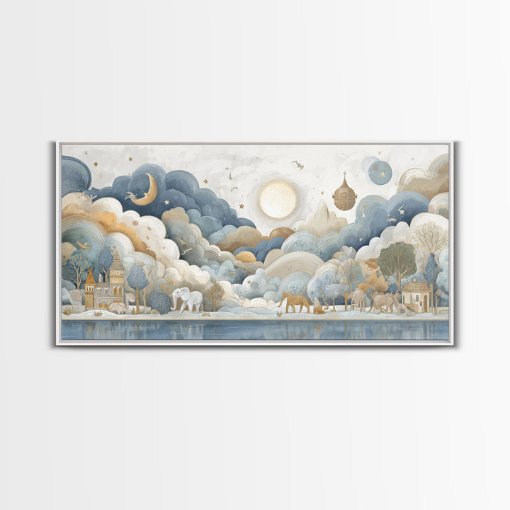 Animal Alphabet Scene Without Readable Letters Framed Canvas Print, Nursery Art, Playroom Decor, Nursery Decor, Nursery, NUR-2x1-55