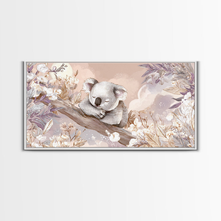 Sleeping Koala on Eucalyptus Branch Canvas Print, Nursery Art, Digital Art, Nursery Decor, Watercolor Art, Nursery, NUR-2x1-57