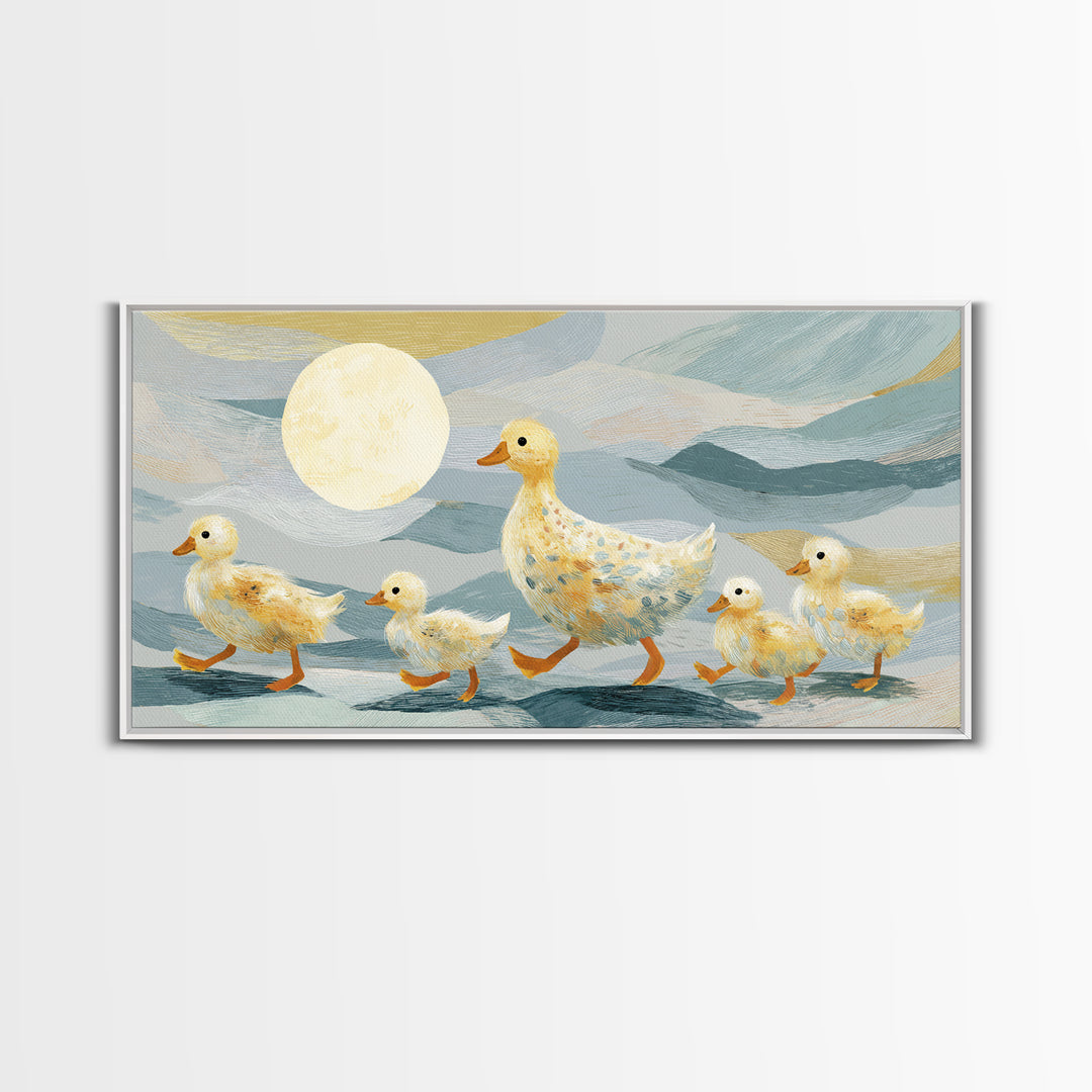 Ducklings Following a Mother Duck Canvas Print, Nursery Art, Wall Art, Nursery Decor, Oil Painting, Nursery, Nursery Prints, NUR-2x1-58