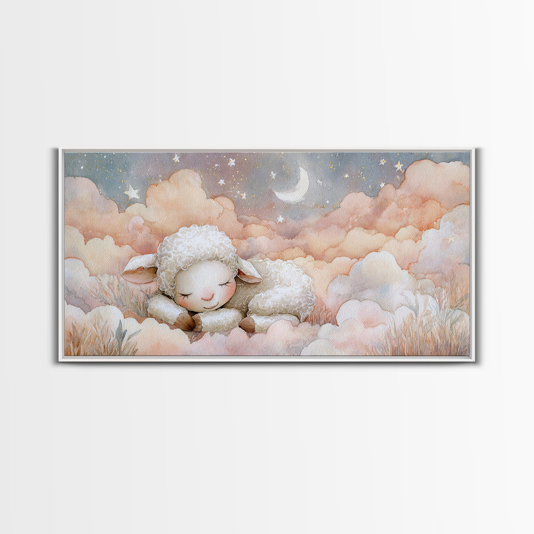 Little Lamb under a Starry Sky Canvas Print, Nursery Art, Girl Nursery Decor, Nursery Decor, Fine Art, Nursery, Kids Room Art, NUR-2x1-63