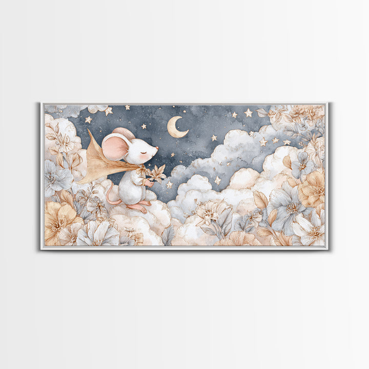 Ballet Mouse in Storybook Style Canvas Print, Nursery Art, Nursery Wall Art, Nursery Decor, Fine Art, Nursery, Woodland Nursery, NUR-2x1-64