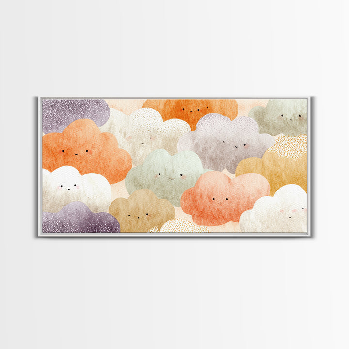 Clouds and Raindrops Canvas Print, Nursery Art, Textured Painting, Nursery Decor, Watercolor Art, Nursery, Wall Art Print, NUR-2x1-66