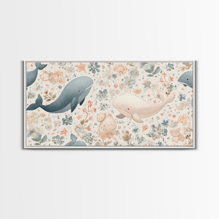 Friendly Ocean Creatures Canvas Print, Nursery Art, Printable Art, Nursery Decor, Fine Art, Nursery, Watercolor Print, NUR-2x1-68