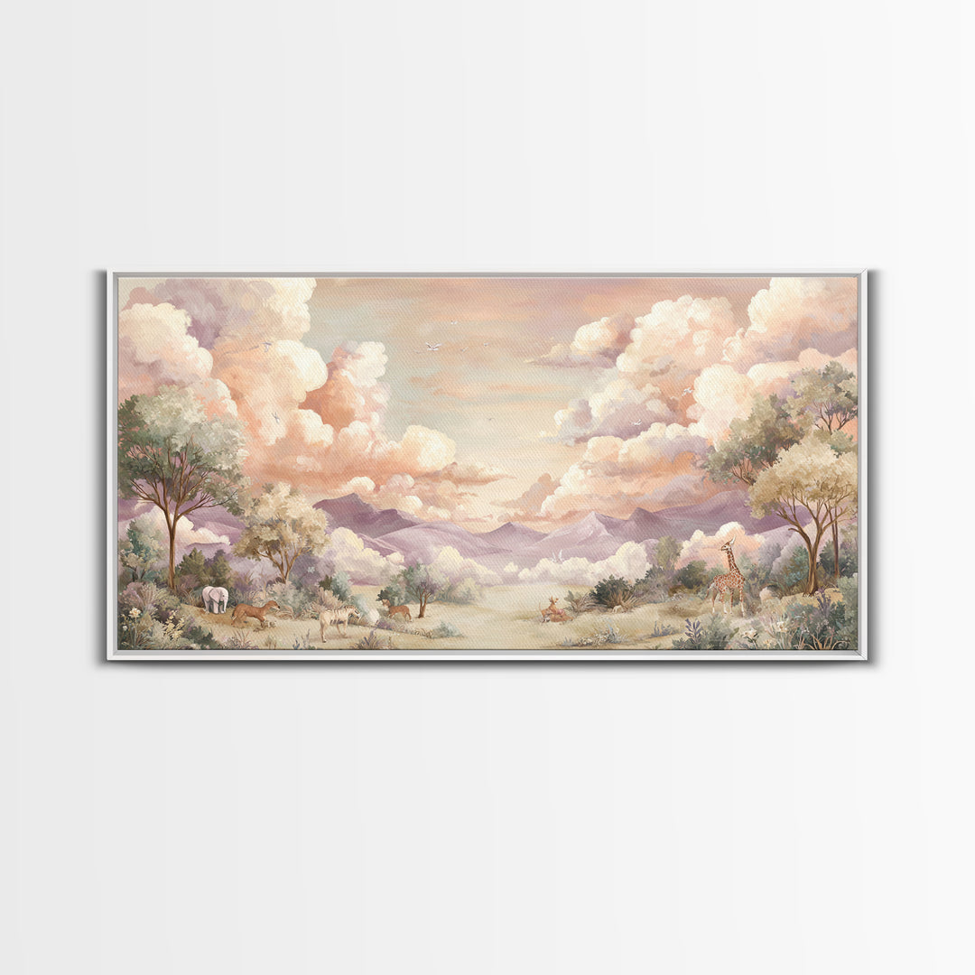 Animal Alphabet Scene Without Readable Letters Framed Canvas Print, Nursery Art, Art Print, Nursery Decor, Fine Art, Nursery, NUR-2x1-7