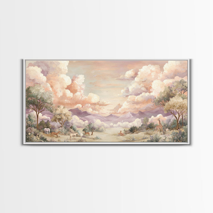 Animal Alphabet Scene Without Readable Letters Framed Canvas Print, Nursery Art, Art Print, Nursery Decor, Fine Art, Nursery, NUR-2x1-7