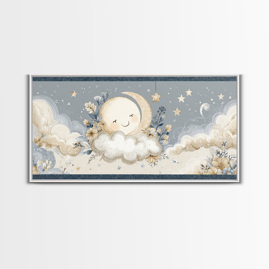 Moon and Stars Canvas Print, Nursery Art, Playroom Wall Art, Nursery Decor, Abstract Art, Nursery, Statement Artwork, NUR-2x1-71